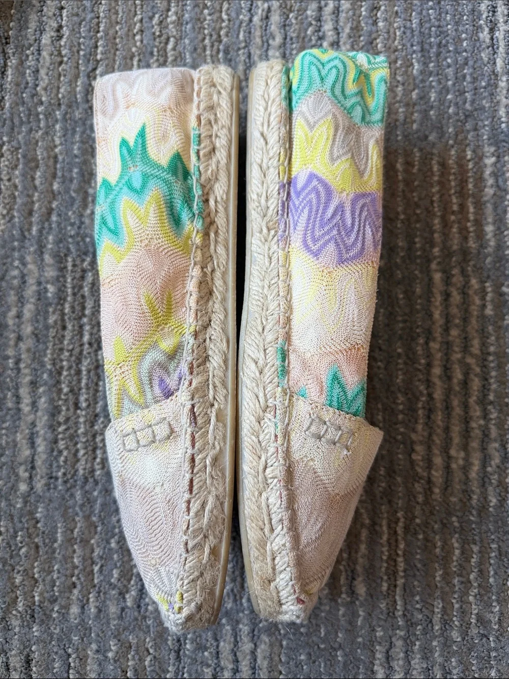 Missoni Beige Espadrille Flats with Pastel Green Yellow Purple Accents